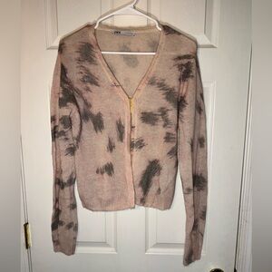 Zara Fuzzy Tie-Dye Wool Blend‎ Sweater with Clasp Closure – Size XL